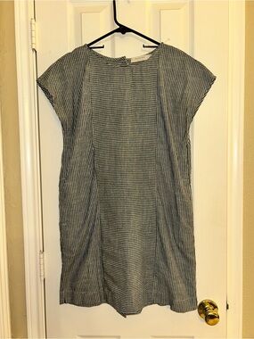 NWOT Mododoc Navy Stripe Shift Mini Dress Button Back size Extra Small